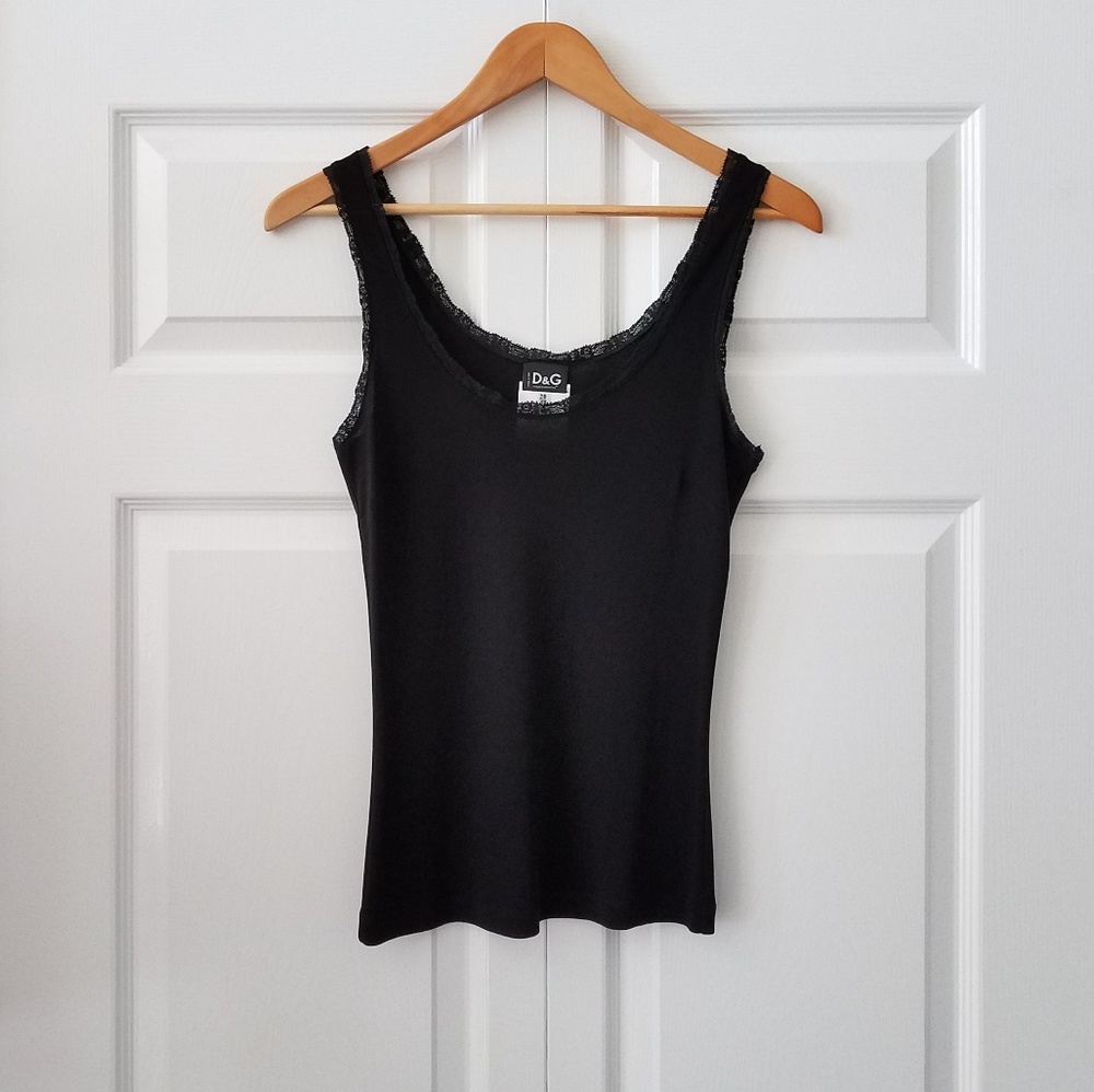 Dolce & Gabbana Black Lace Trimmed Tank Top | S